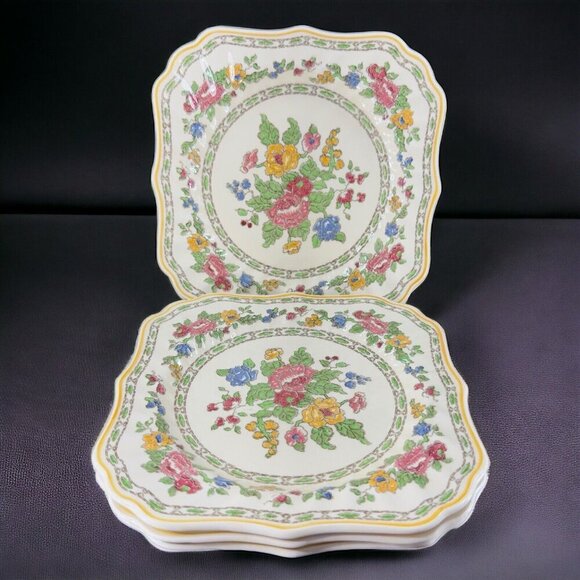 Antique Royal Doulton The Cavendish Porcelain Square Dish Plate England Set 4 - Picture 1 of 16